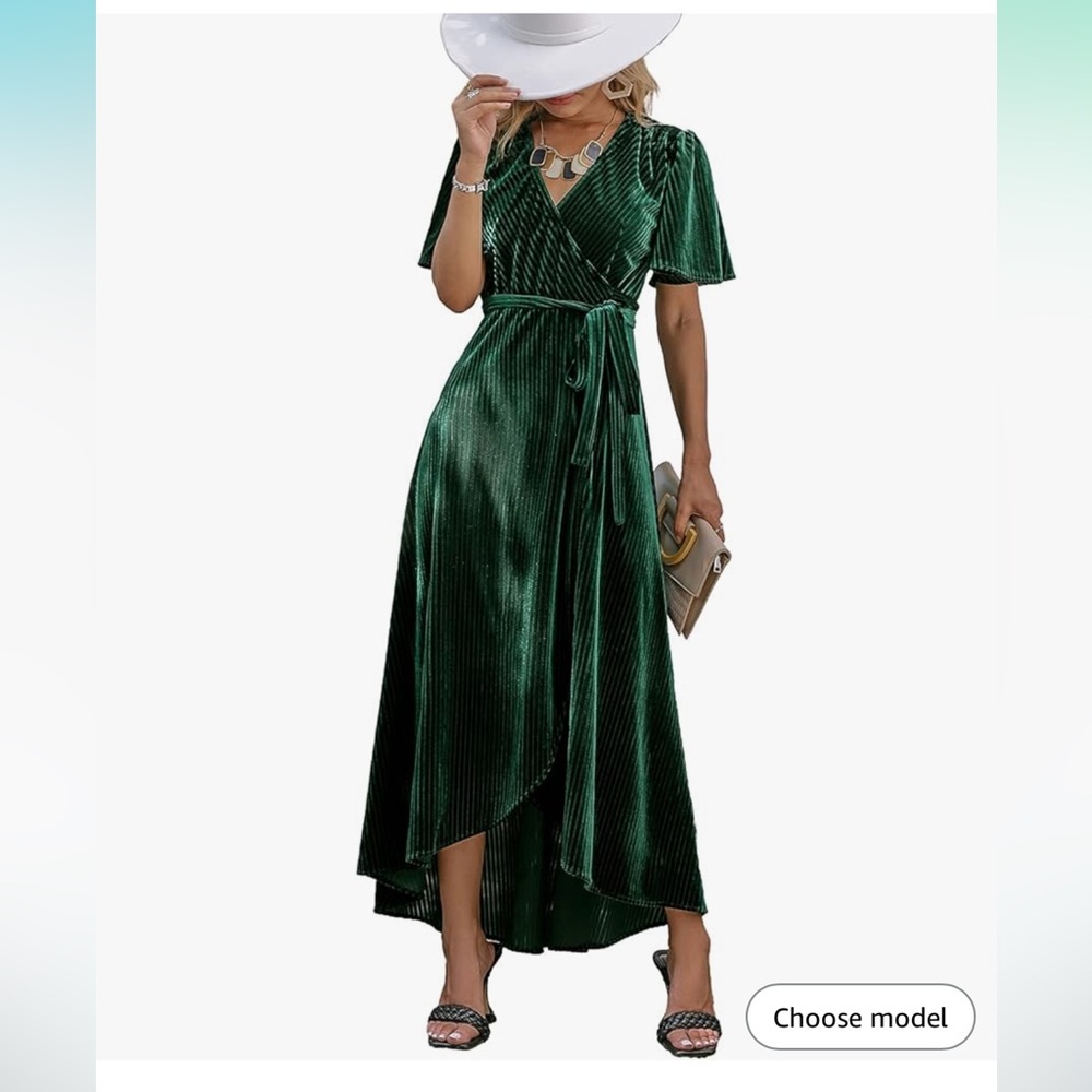 Emerald, ribbed, velvet wrap dress for women. XL